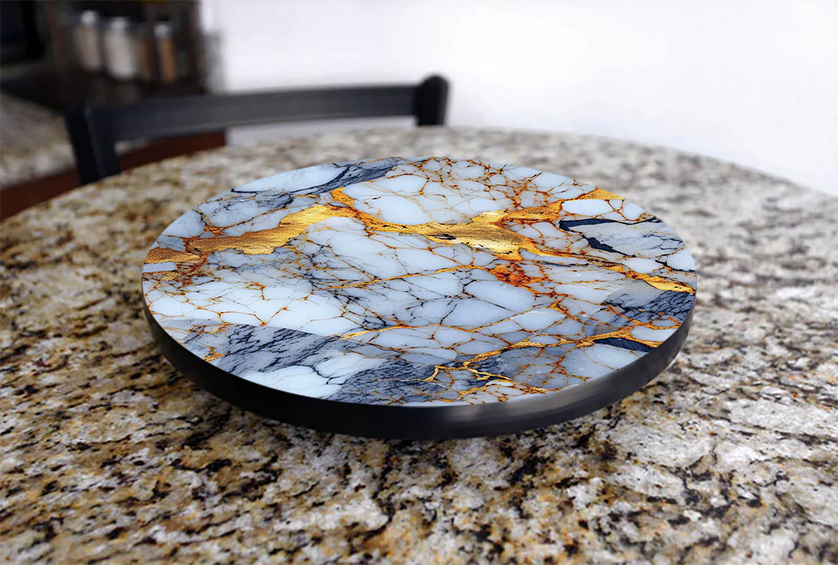 Marble W/ Gold Designs Lazy Susan - 3 Different Sizes - For Kitchen Table Top - Handcrafted in USA - Image 4