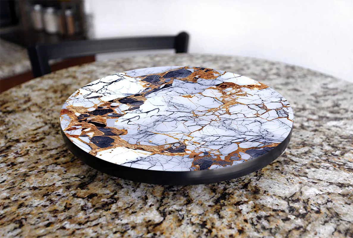 Marble W/ Gold Designs Lazy Susan - 3 Different Sizes - For Kitchen Table Top - Handcrafted in USA - Image 6
