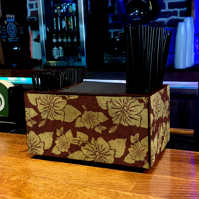 Maroon Rustic Hibiscus Wooden Bar Caddy - Image 2