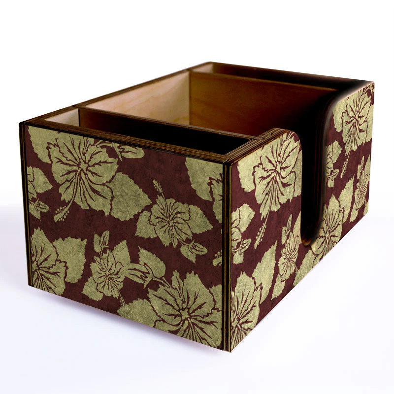 Maroon Rustic Hibiscus Wooden Bar Caddy - Image 3