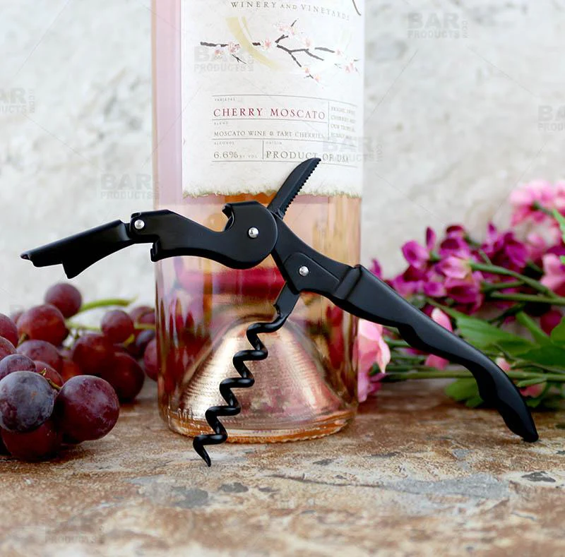 BarConic® Matte Black Double-Hinged Corkscrew with Black Worm - Image 2