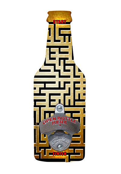 MAZE Beer Shaped Wooden Wall Bottle Opener