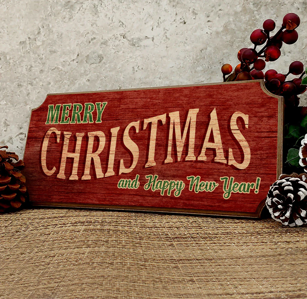 Merry Christmas Red Vintage Wooden Christmas Sign - Image 2