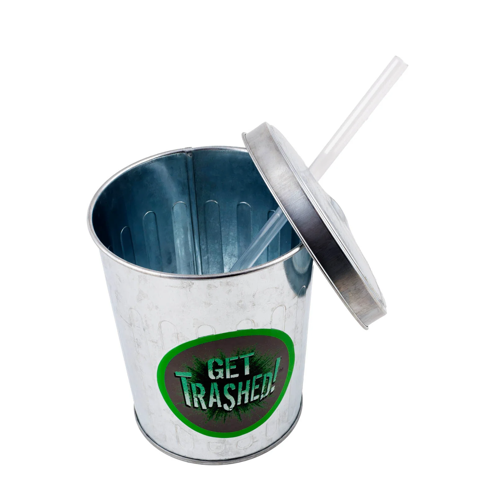 Metal Trash Can Drinking Cup w/ Straw and Lid - 30oz - Image 4