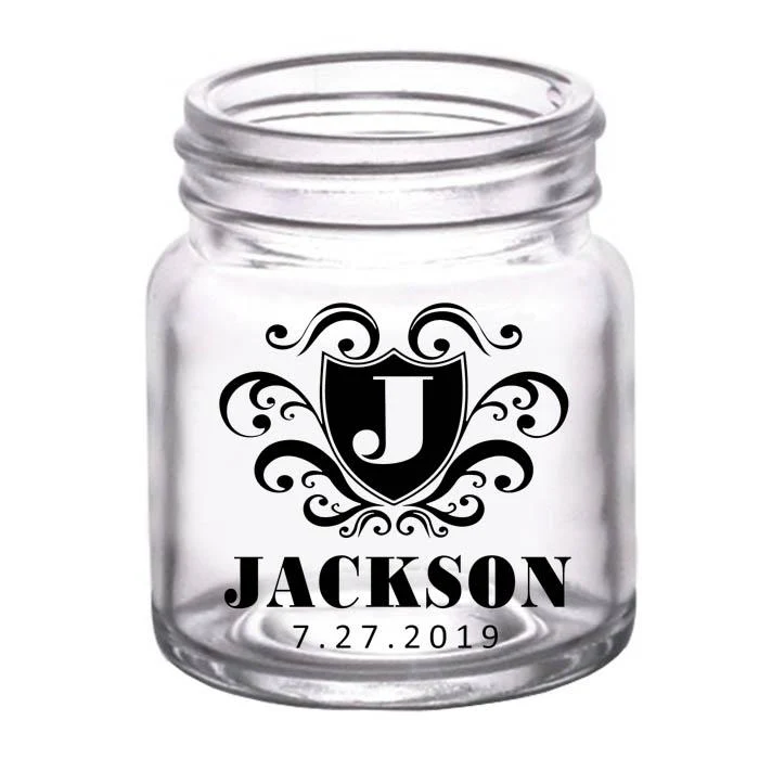 Mini Mason Jar Shot Glass - Crest (Version 3) - CUSTOMIZABLE - 2oz Clear
