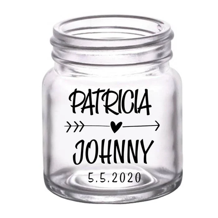 Mini Mason Jar Shot Glass - Heart Arrow - CUSTOMIZABLE - 2oz Clear