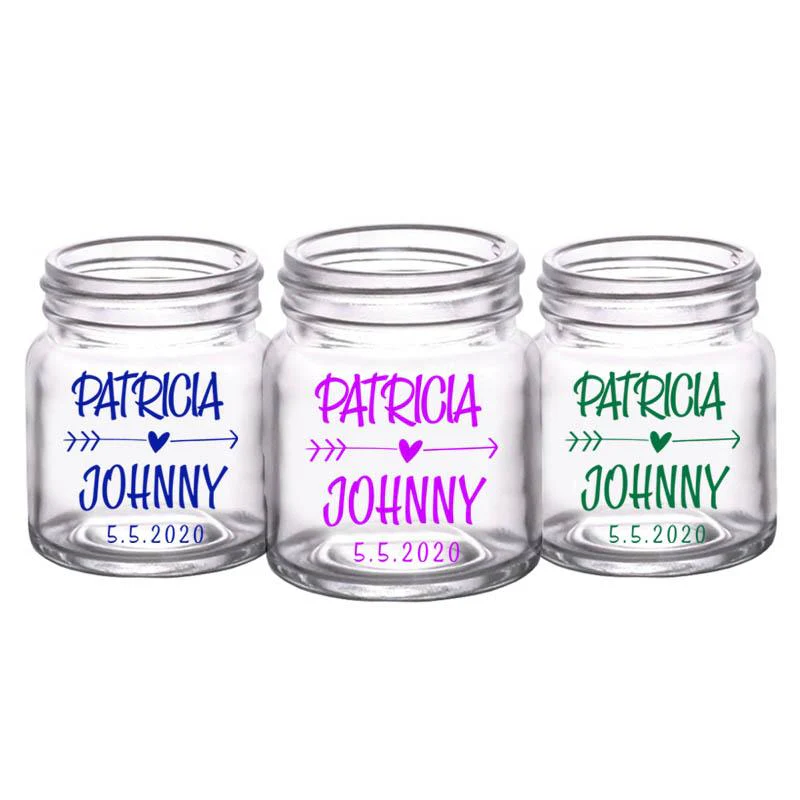 Mini Mason Jar Shot Glass - Heart Arrow - CUSTOMIZABLE - 2oz Clear - Image 3