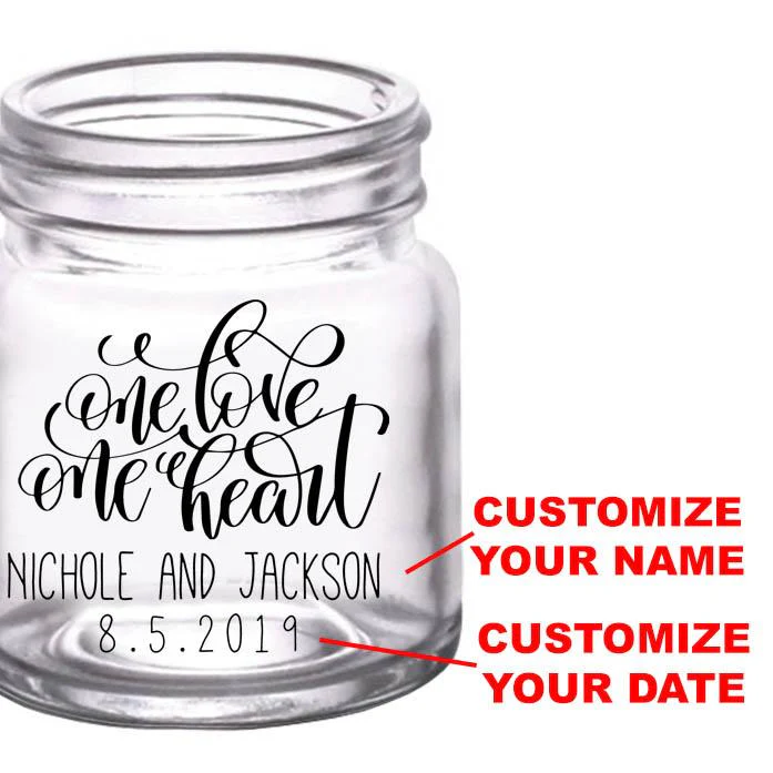 Mini Mason Jar Shot Glass - One Heart - CUSTOMIZABLE - 2oz Clear - Image 2
