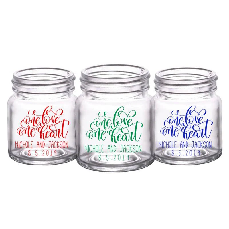Mini Mason Jar Shot Glass - One Heart - CUSTOMIZABLE - 2oz Clear - Image 3