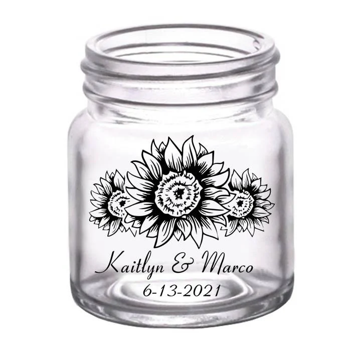 Mini Mason Jar Shot Glass - Sunflower - CUSTOMIZABLE - 2oz Clear