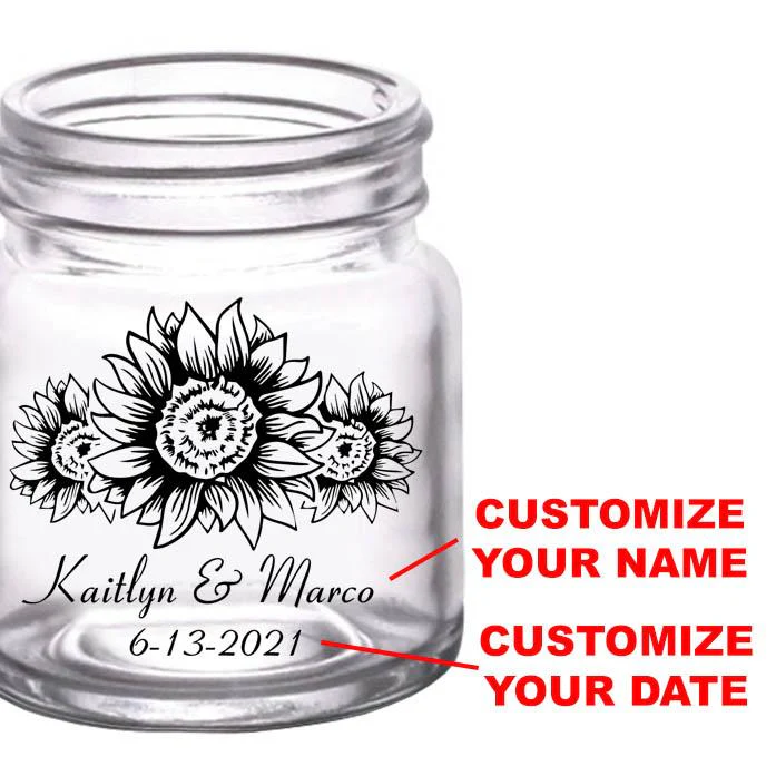 Mini Mason Jar Shot Glass - Sunflower - CUSTOMIZABLE - 2oz Clear - Image 2