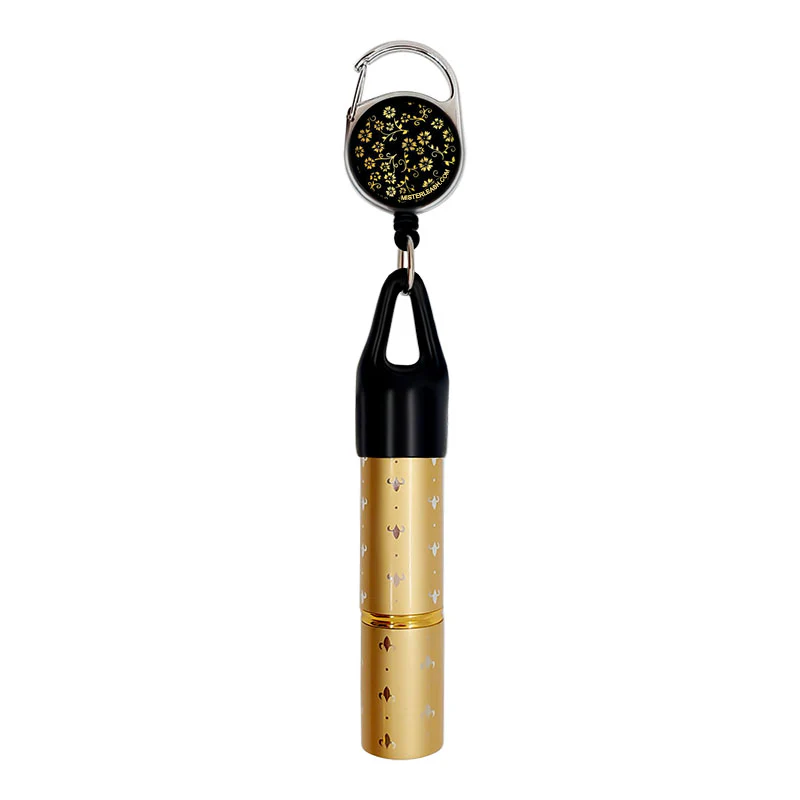 Mister Leash™ - Retractable Clip-on Atomizer for Hand Sanitizers - Golden Floral Design - Refillable - Image 3