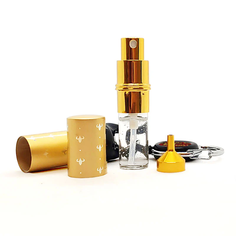 Mister Leash™ - Retractable Clip-on Atomizer for Hand Sanitizers - Red and Gold Floral Design - Refillable - Image 4