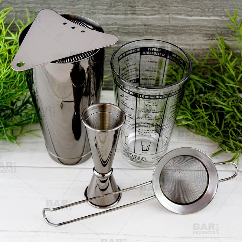 Mix Master™ Bar Set - Gun Metal Black - 5 Piece w/ Recipe Glass Options - Image 2