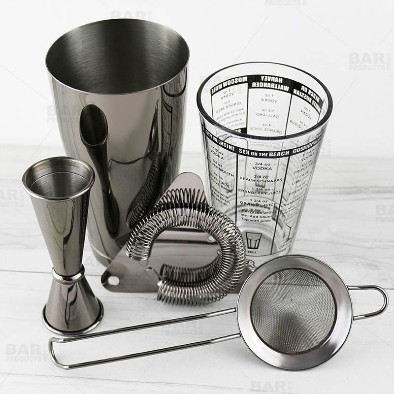 Mix Master™ Bar Set - Gun Metal Black - 5 Piece w/ Recipe Glass Options - Image 3