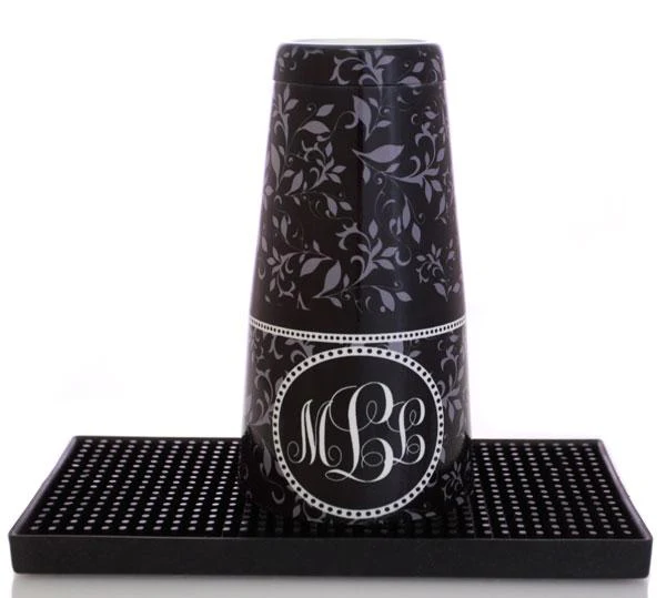 Monogram Gray Swirls Cocktail Shaker Tin - 28 oz weighted - ADD YOUR NAME - Image 3