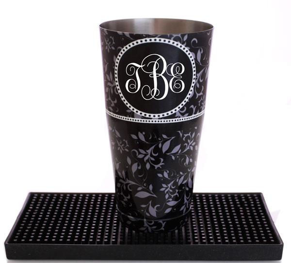 Monogram Gray Swirls Cocktail Shaker Tin - 28 oz weighted - ADD YOUR NAME - Image 6