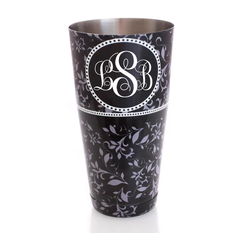 Monogram Gray Swirls Cocktail Shaker Tin - 28 oz weighted - ADD YOUR NAME - Image 7