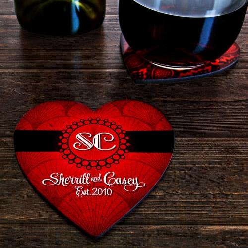 Monogram - Heart Shaped Cork Bottom Coasters - CUSTOMIZABLE - Image 4