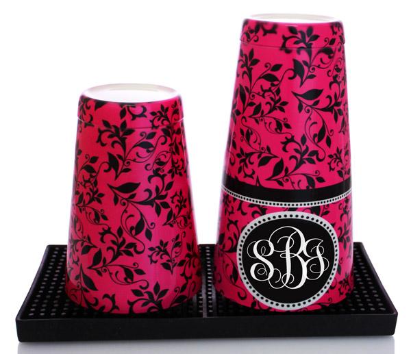 Monogram Pink Swirls Cocktail Shaker Tin - 28 oz weighted - ADD YOUR NAME - Image 3