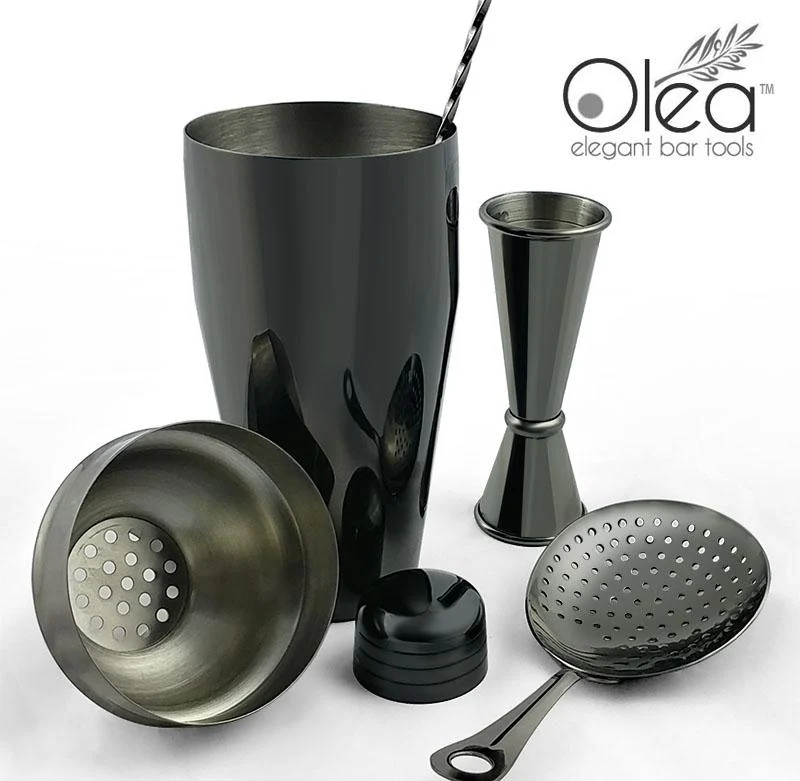 Olea™ 4 Piece Bar Set - Gunmetal Black with Bar Spoon Tip Option
