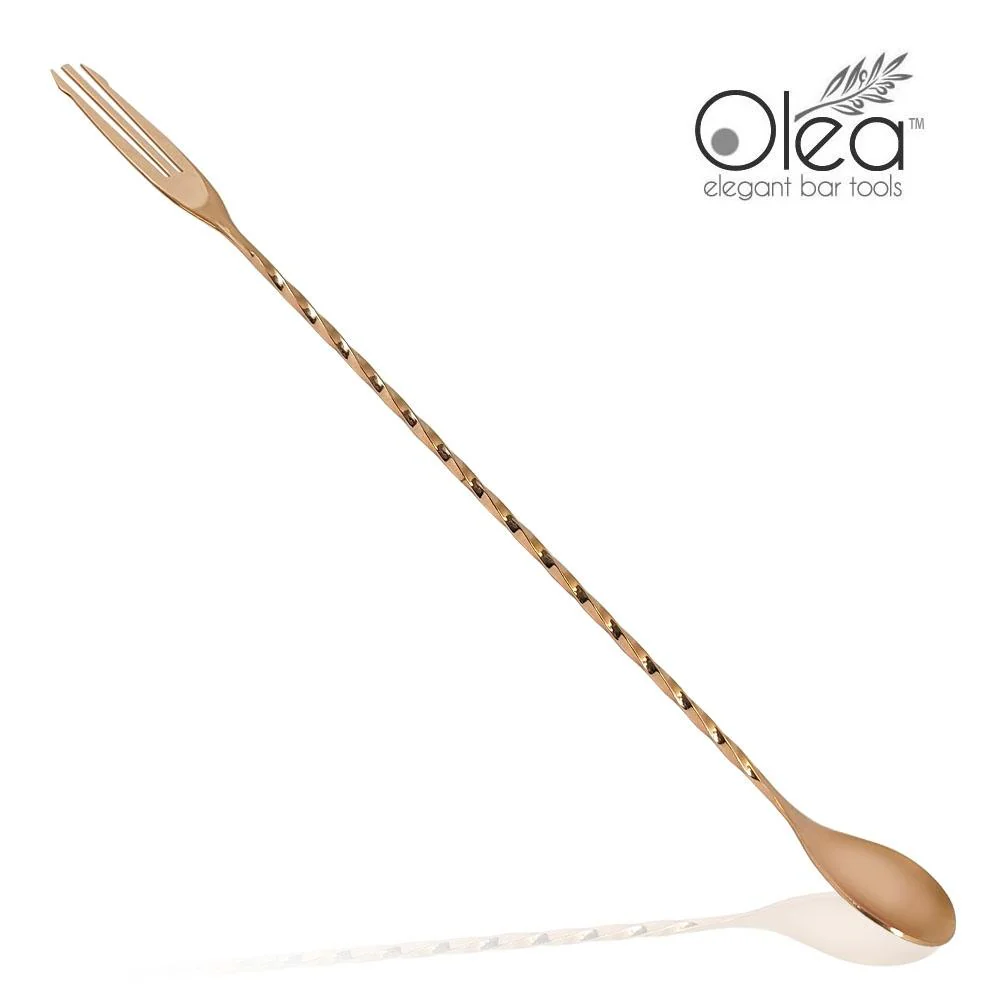 Olea™ Bar Spoon - Copper Plated with Trident Fork Tip (30cm)