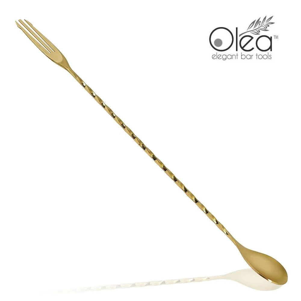 Olea™ Bar Spoon - Gold Plated with Trident Fork Tip (30cm)