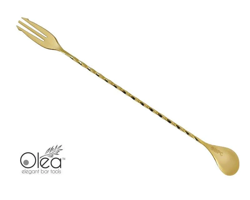 Olea™ Bar Spoon - Gold Plated with Trident Fork Tip (30cm) - Image 3
