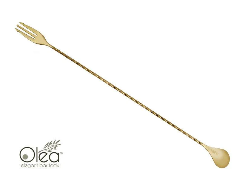 Olea™ Bar Spoon - Gold Plated with Trident Fork Tip (40cm) - Image 3