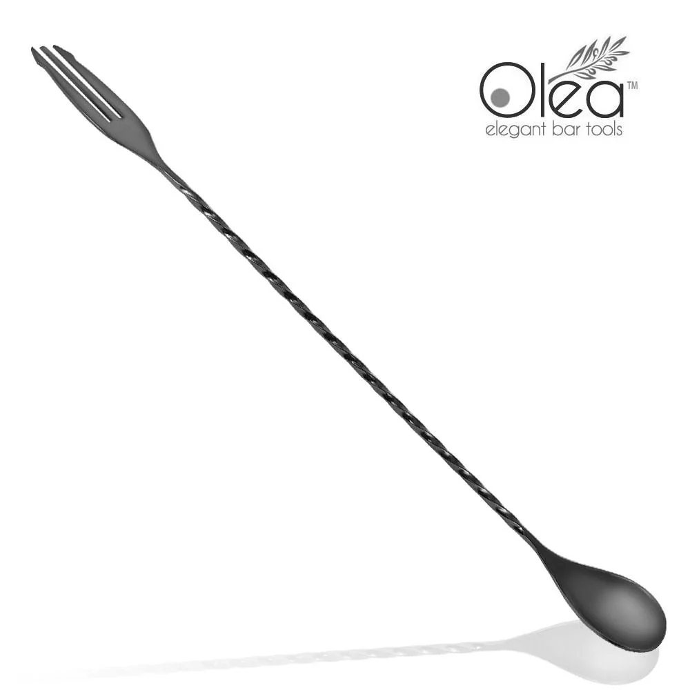 Olea™ Bar Spoon - Gunmetal Plated with Trident Fork Tip (30cm)