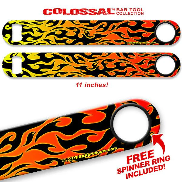 Orange / Black Flames Kolorcoat™ 11" Long COLOSSAL™ Speed Bottle Opener