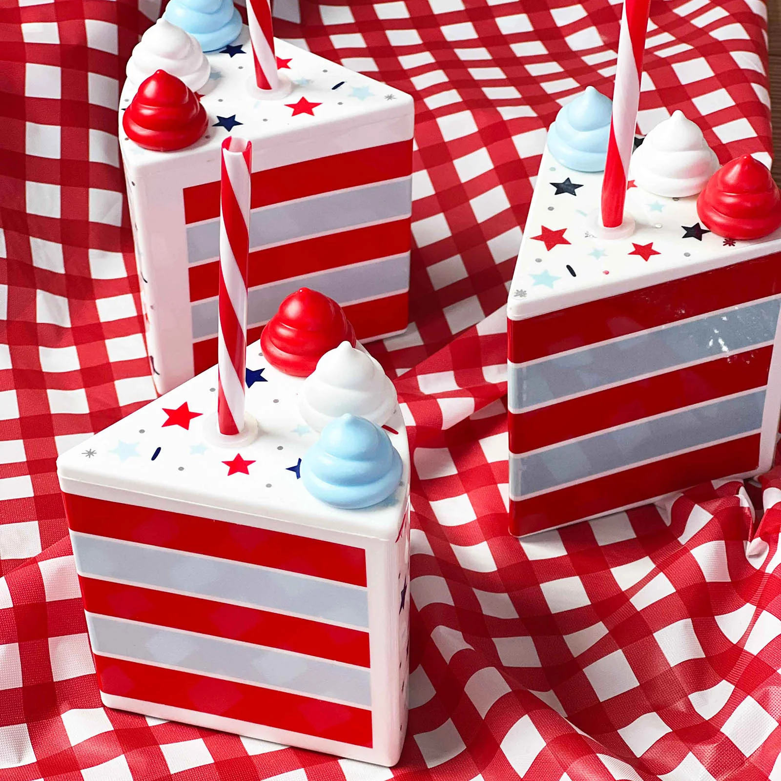Patriotic Cake Novelty Cup W/Lid & Straw - 12 ounce (Set of 6) - Image 2