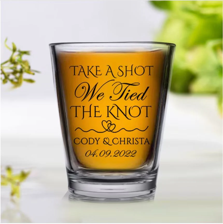 Personalized Wedding Shot Glasses, Take A Shot We Tied The Knot- Two Hearts - Image 2