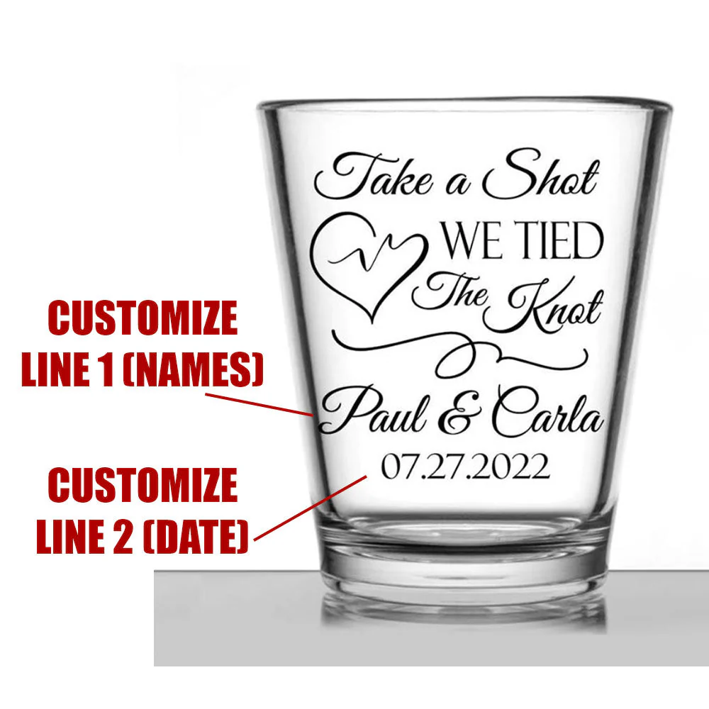 Personalized Wedding Shot Glasses, Take A Shot We Tied The Knot - Scribble Heart - Image 3