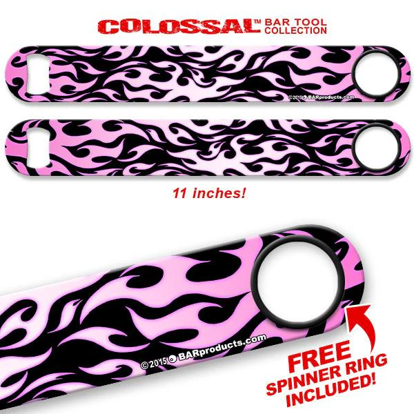 Pink / Black Flames Kolorcoat™ 11" Long COLOSSAL™ Speed Bottle Opener