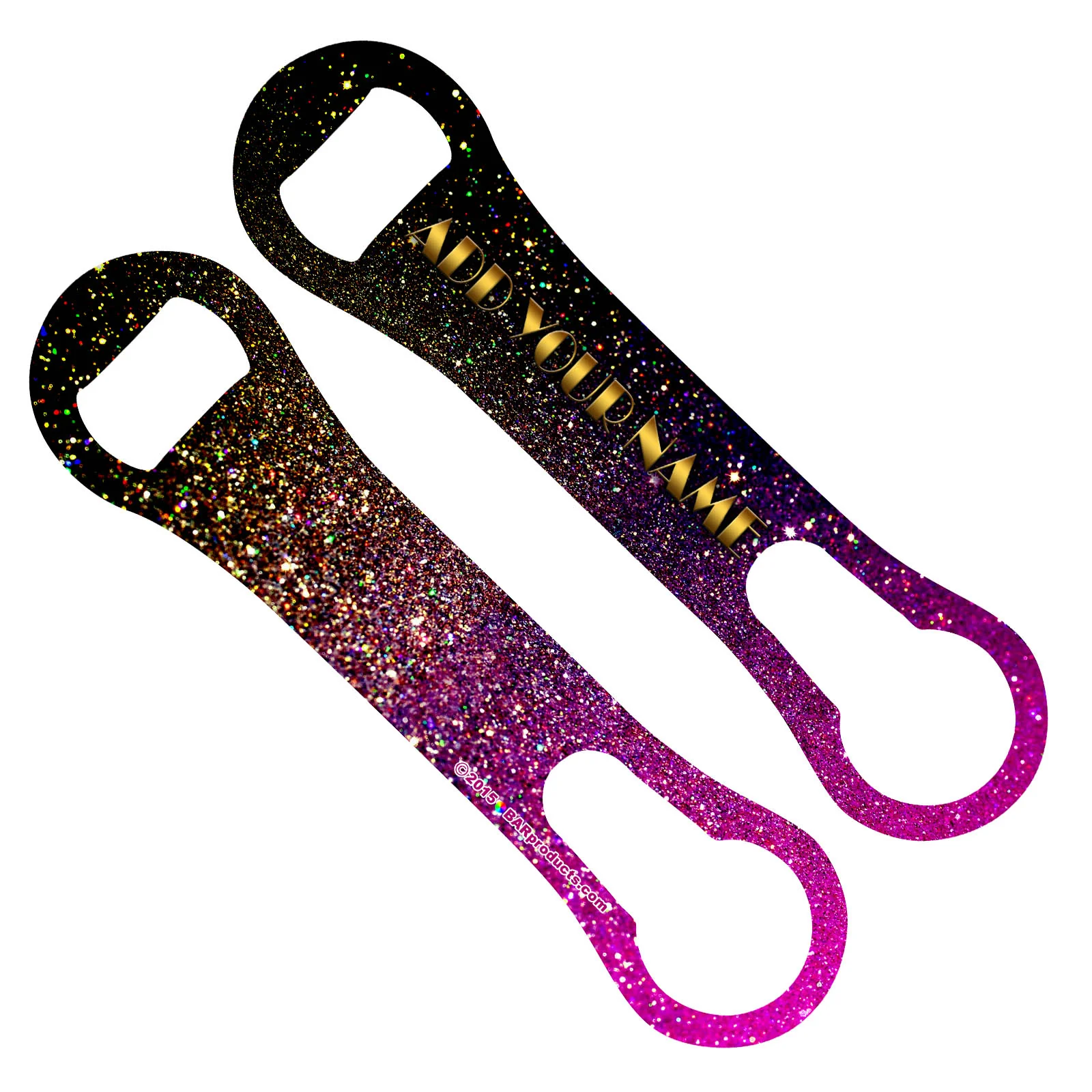 PINK BLACK GLITTER V-ROD® BOTTLE OPENER – ADD YOUR NAME