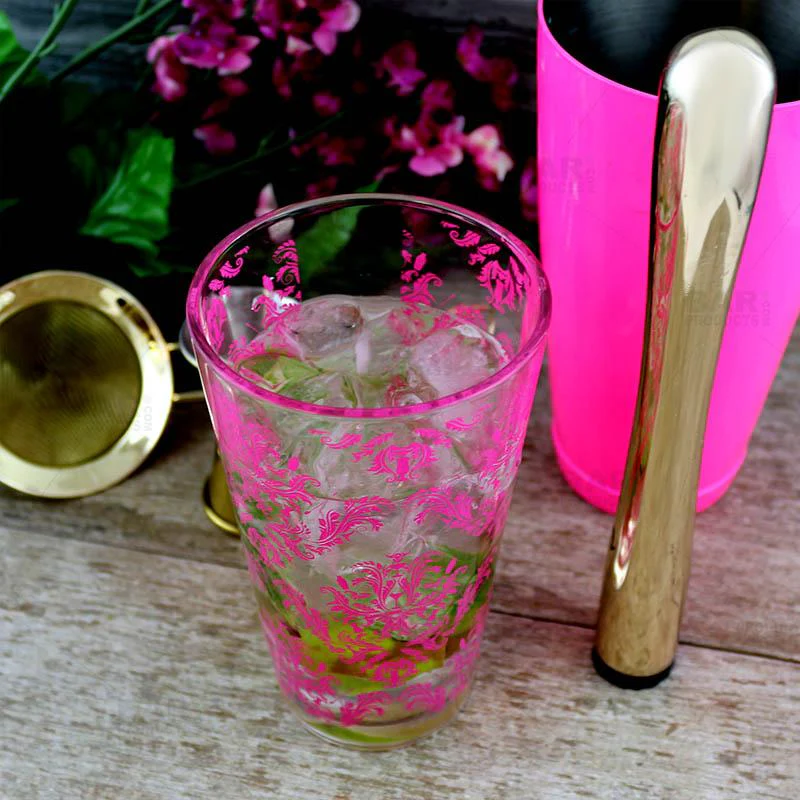 Pink Cocktail Themed Damask Mixing Glass - 16oz - Image 3
