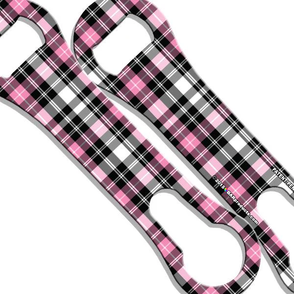 Pink / Black / White Plaid V-Rod® Bottle Opener