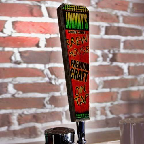 Brew House - Red / Green - Oak Wood Beer Tap Handles - Flared Shape