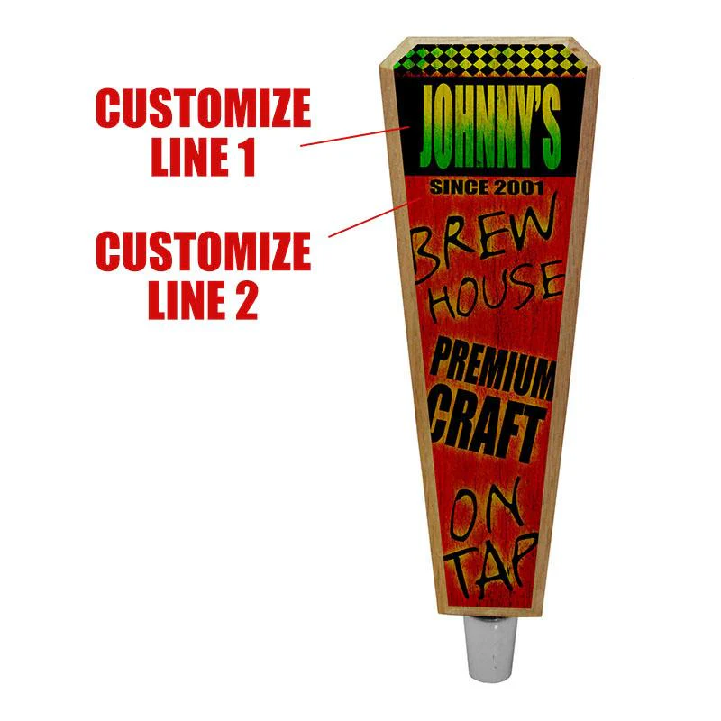 Brew House - Red / Green - Oak Wood Beer Tap Handles - Flared Shape - Image 2
