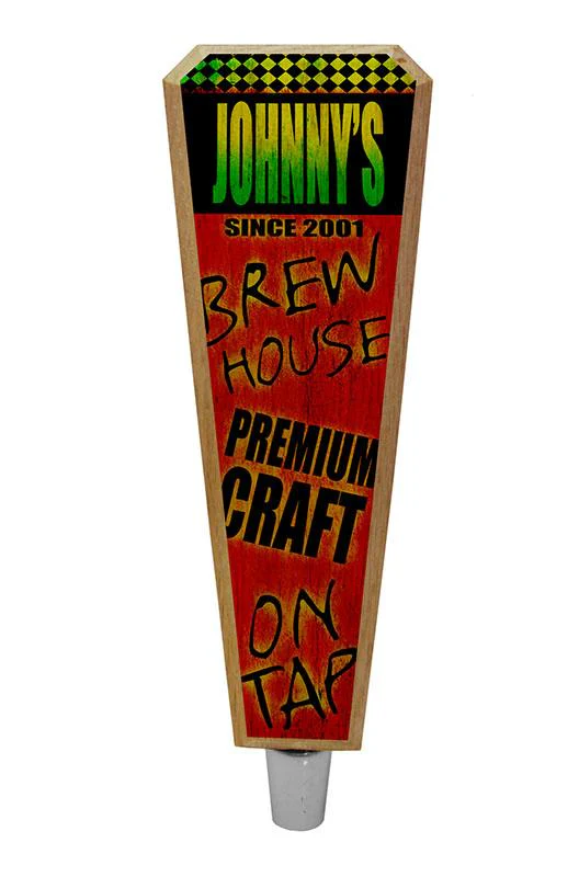 Brew House - Red / Green - Oak Wood Beer Tap Handles - Flared Shape - Image 3