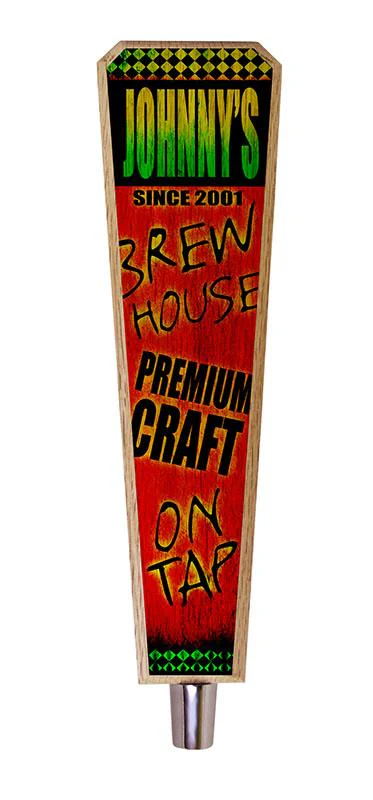 Brew House - Red / Green - Oak Wood Beer Tap Handles - Flared Shape - Image 6