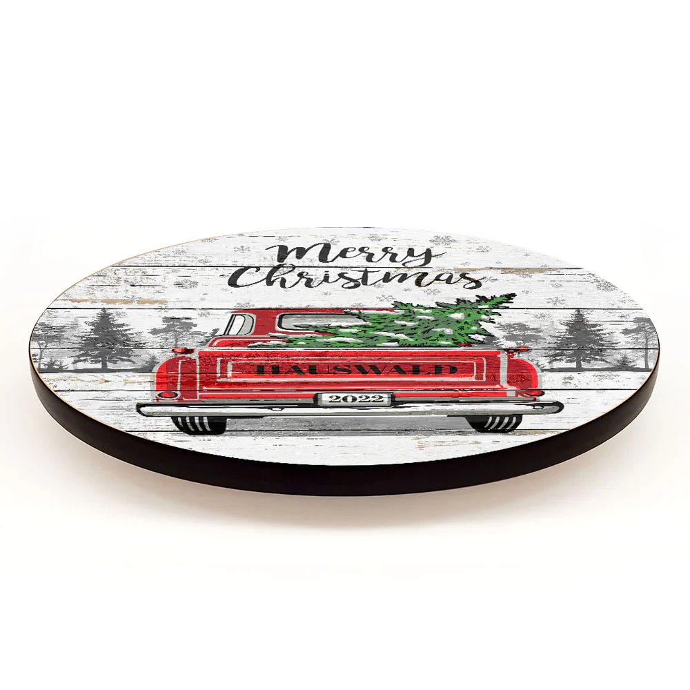 Red Vintage Truck Christmas Themed Lazy Susan - Size Options - CUSTOMIZABLE - Handcrafted in USA - Image 3