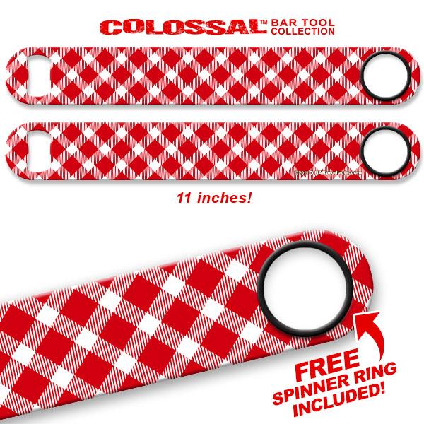 Red / White Plaid Kolorcoat™ 11" Long COLOSSAL™ Speed Bottle Opener