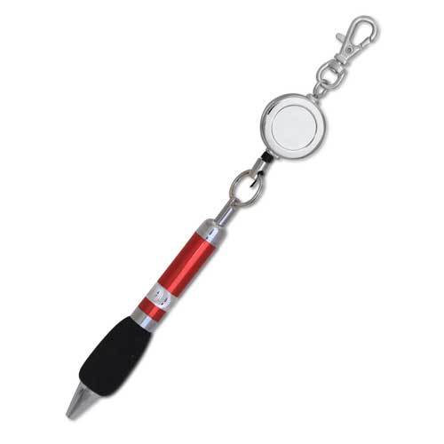 Retractable Reel Ballpoint Pen with Lobster Clasp Hook - Chrome - Image 3