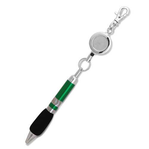 Retractable Reel Ballpoint Pen with Lobster Clasp Hook - Chrome - Image 4