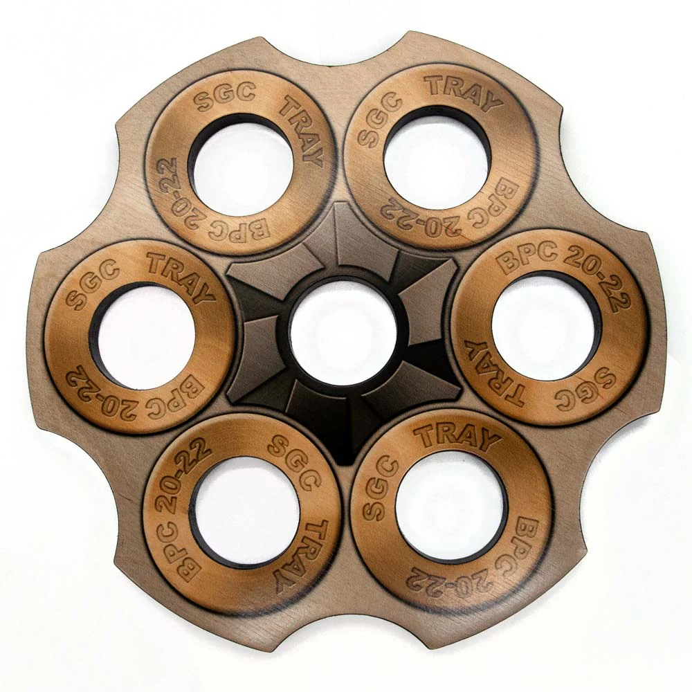 6-Shooter Wood Shot Glass Serving Tray and Bottle Topper - "Revolver Cylinder" - Image 6