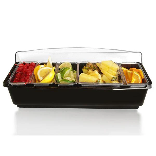 Roll Top Condiment Holder w/ Four 1 Quart Inserts & One 2 Quart