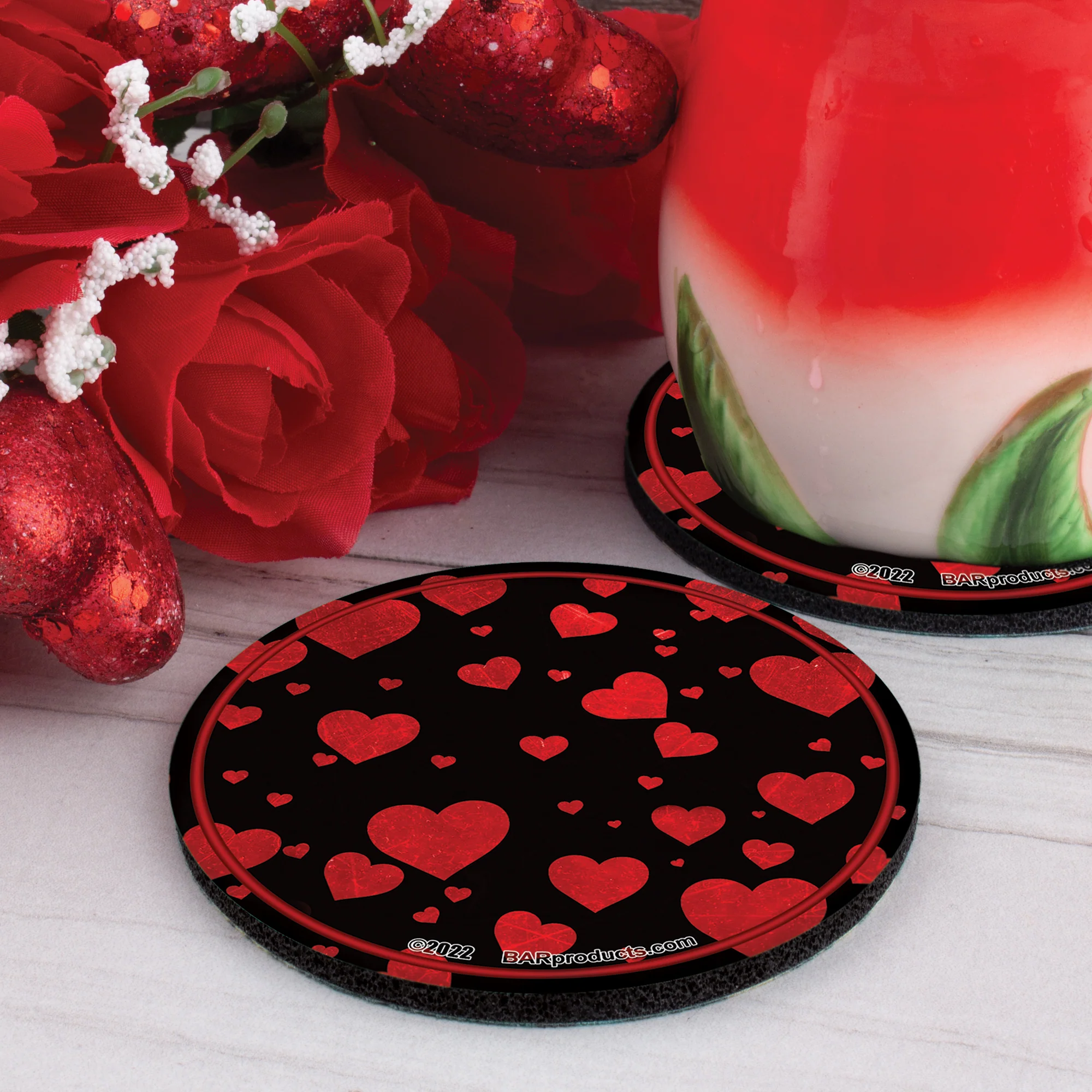 Round Foam Coaster - Hearts Design - 4 Inch - Image 2