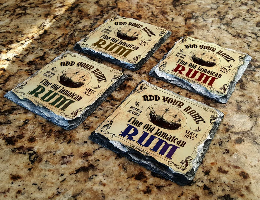 Rum Themed CUSTOMIZABLE Rock Slate Coaster - Image 3